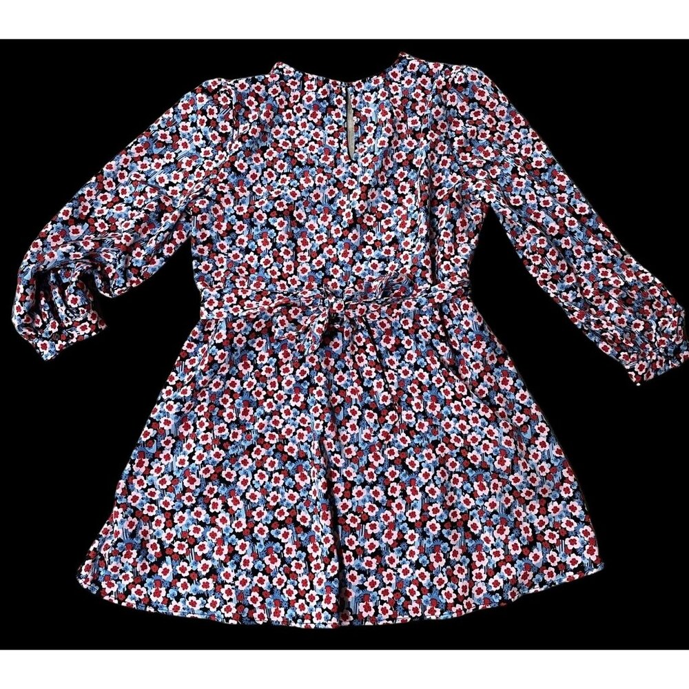 Short Mini Dress XL Daisy Flower Power Pockets Belt Red Blue V Neck Popsugar - Picture 3 of 10